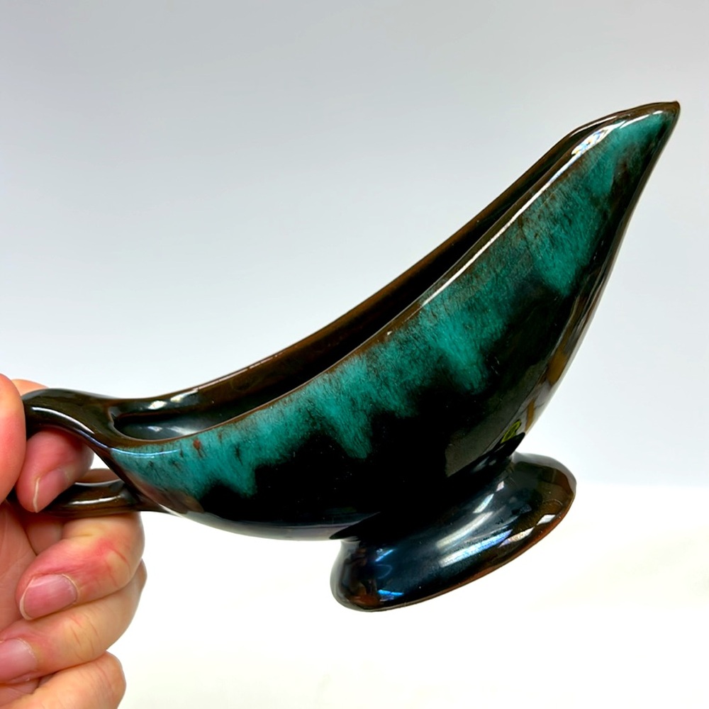 Retro Evangeline Pottery red-ware drip glaze sauce boat Canada